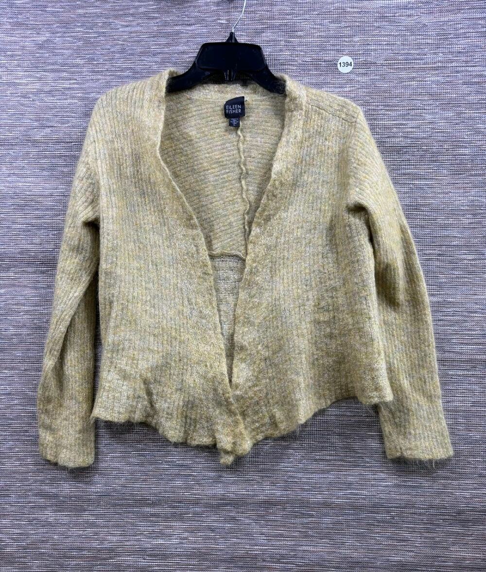 Eileen Fisher Cardigan Sweater Womens XL Yellow Italian Yarn Merino Wool Mohair